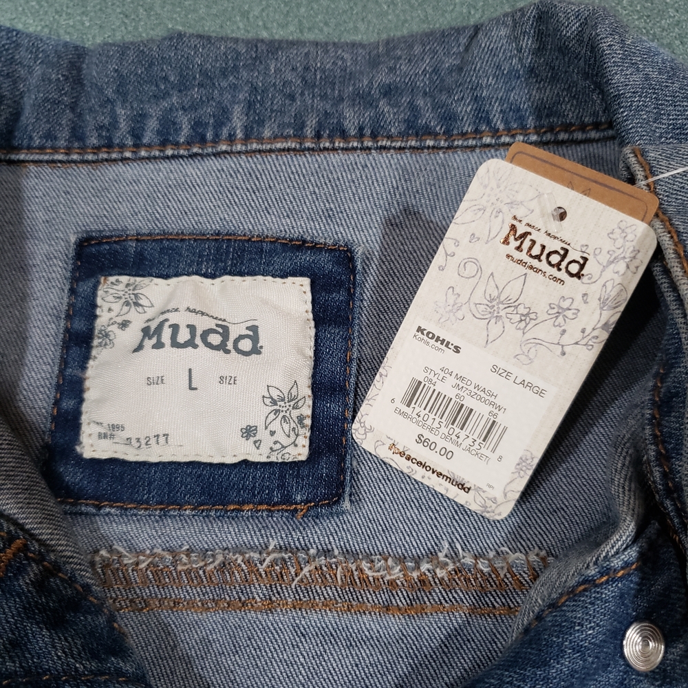 Mudd Denim Jacket with Red and White Embroidery - Picture 2 of 6
